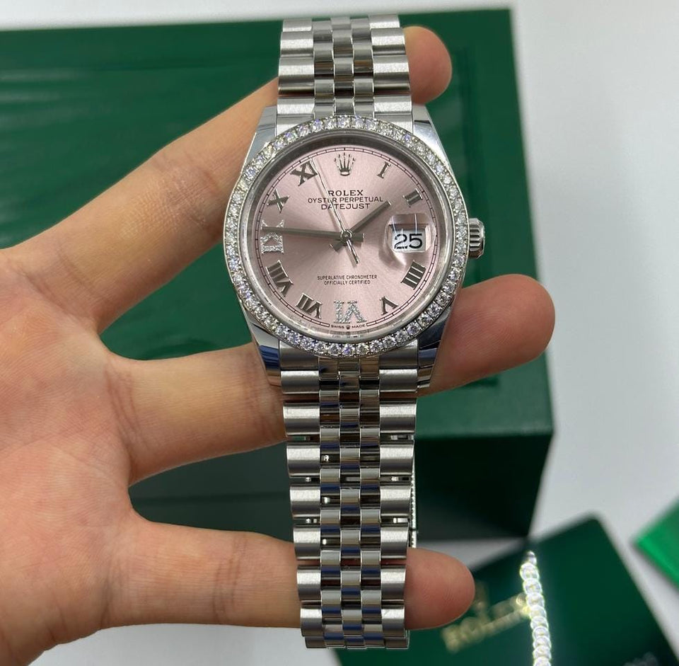 Rolex Datejust 36 126284 VIIX Pink Rorman Dial Diamonds Bezel Jubilee