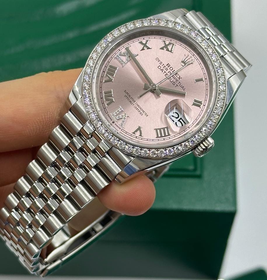 Rolex Datejust 36 126284 VIIX Pink Rorman Dial Diamonds Bezel Jubilee