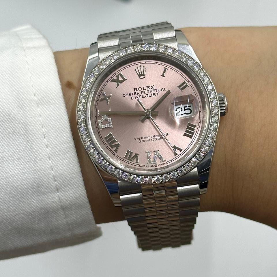 Rolex Datejust 36 126284 VIIX Pink Rorman Dial Diamonds Bezel Jubilee