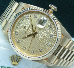 Rolex1994 Day-Date 36 UN-WORN Boxes Papers RARE Champagne "Jubilee" Princess cut Diamond Dial