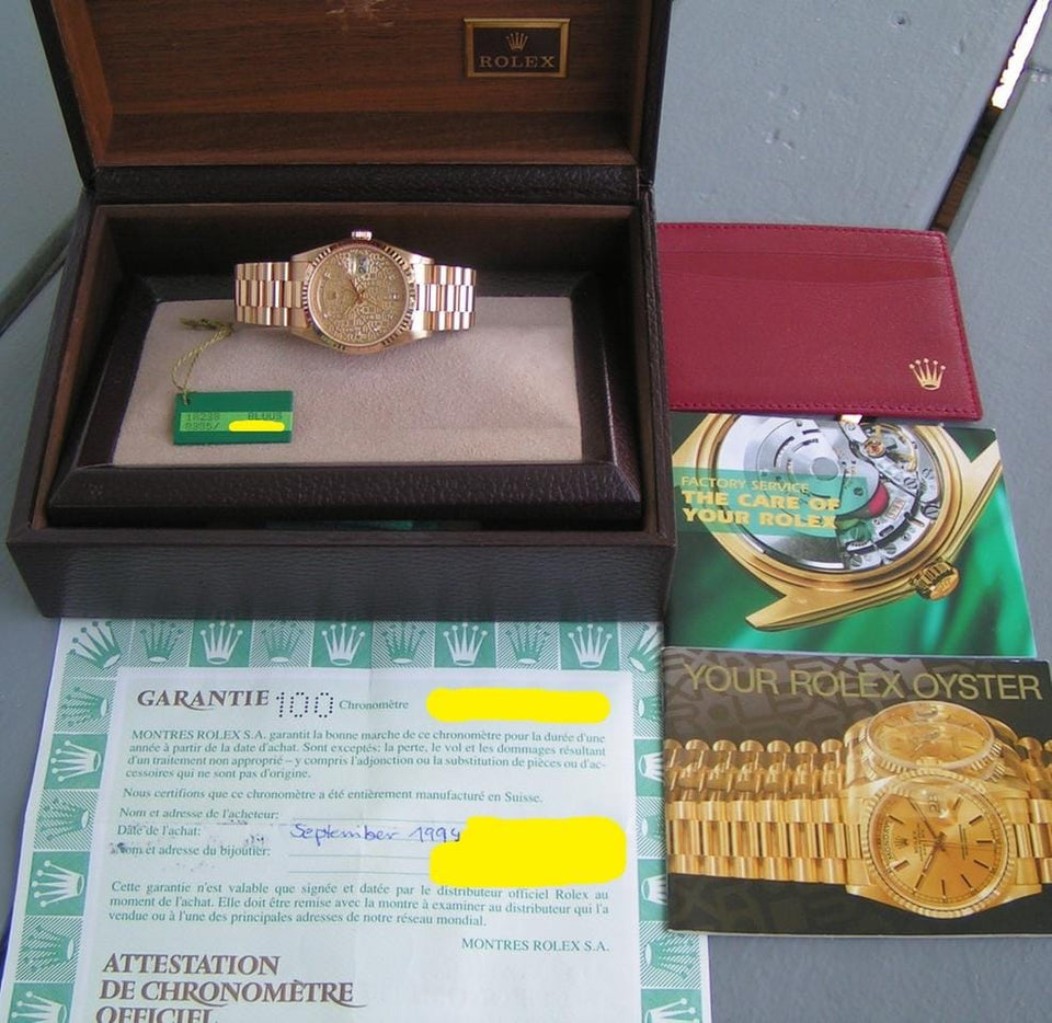 Rolex1994 Day-Date 36 UN-WORN Boxes Papers RARE Champagne "Jubilee" Princess cut Diamond Dial