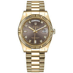 Rolex Day-Date 36mm 128238-0022 Dark Grey diamond Dial yellow gold Women's Rhodium 128238 MOP New old stock Full set