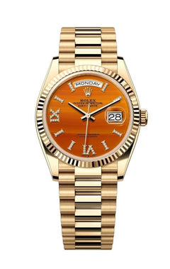 Rolex Day-Date Yellow Gold Carnelian Diamond-Set Roman Dial Womens Watch NEW UNWORN M128238-0088