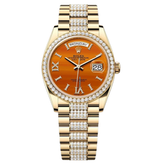 Rolex Day-Date Yellow Gold Carnelian Diamond-Set Roman Dial Womens Watch NEW UNWORN Rare 128348 RBR-0050