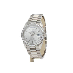 Rolex | Day-Date | 128349RBR-0001 | White gold | 36 mm | White gold | Silver | Automatic