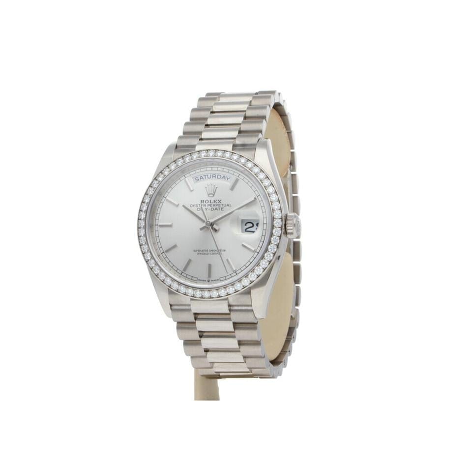 Rolex | Day-Date | 128349RBR-0001 | White gold | 36 mm | White gold | Silver | Automatic