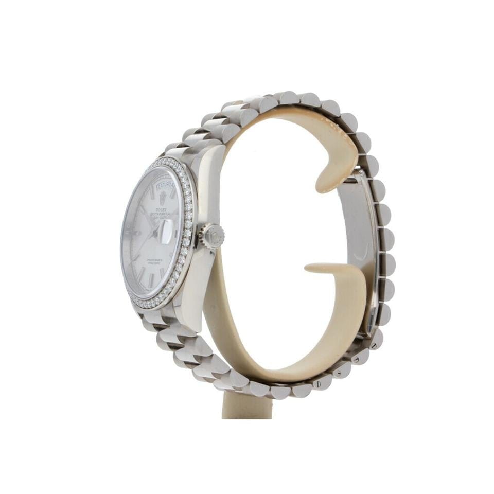 Rolex | Day-Date | 128349RBR-0001 | White gold | 36 mm | White gold | Silver | Automatic