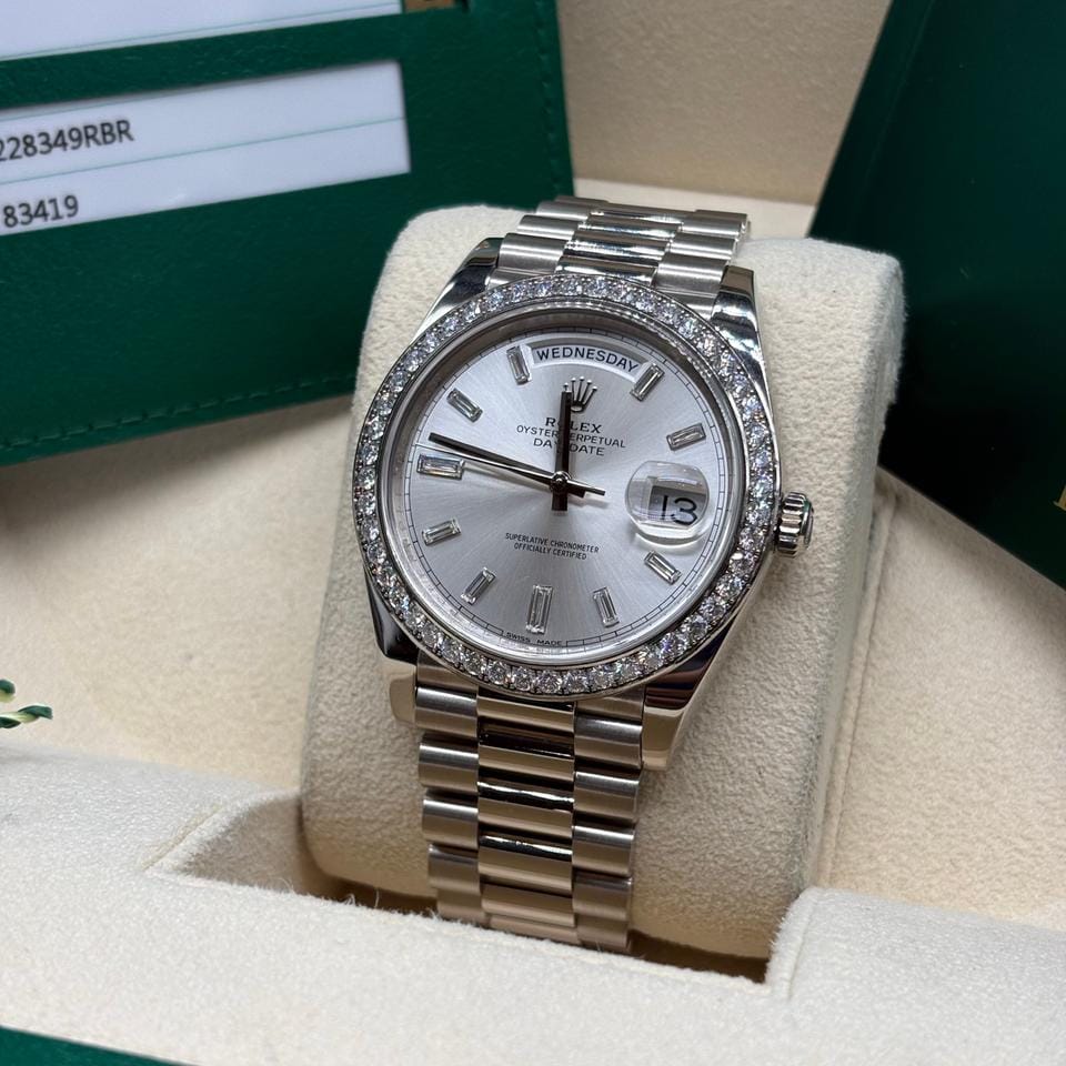 Rolex | Day-Date | 228349RBR | White gold | 40 x 48 mm | White gold | Silver | Automatic