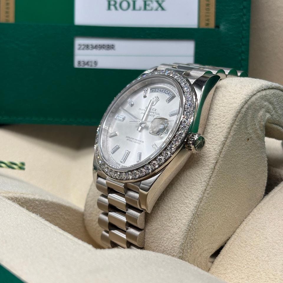 Rolex | Day-Date | 228349RBR | White gold | 40 x 48 mm | White gold | Silver | Automatic