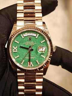 Rolex | Day-Date | 128235-0068 | Rose gold | Rose gold | Green | Automatic