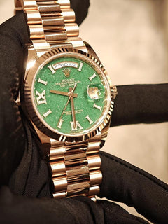 Rolex | Day-Date | 128235-0068 | Rose gold | Rose gold | Green | Automatic