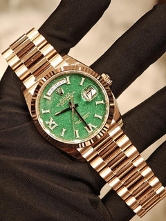 Rolex | Day-Date | 128235-0068 | Rose gold | Rose gold | Green | Automatic