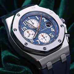 Audemars Piguet Royal Oak Offshore Chronograph MINT COMPLETE SET Royal Oak Offshore Chronograph Navy Blue Orange Rubber Steel 26470 ST