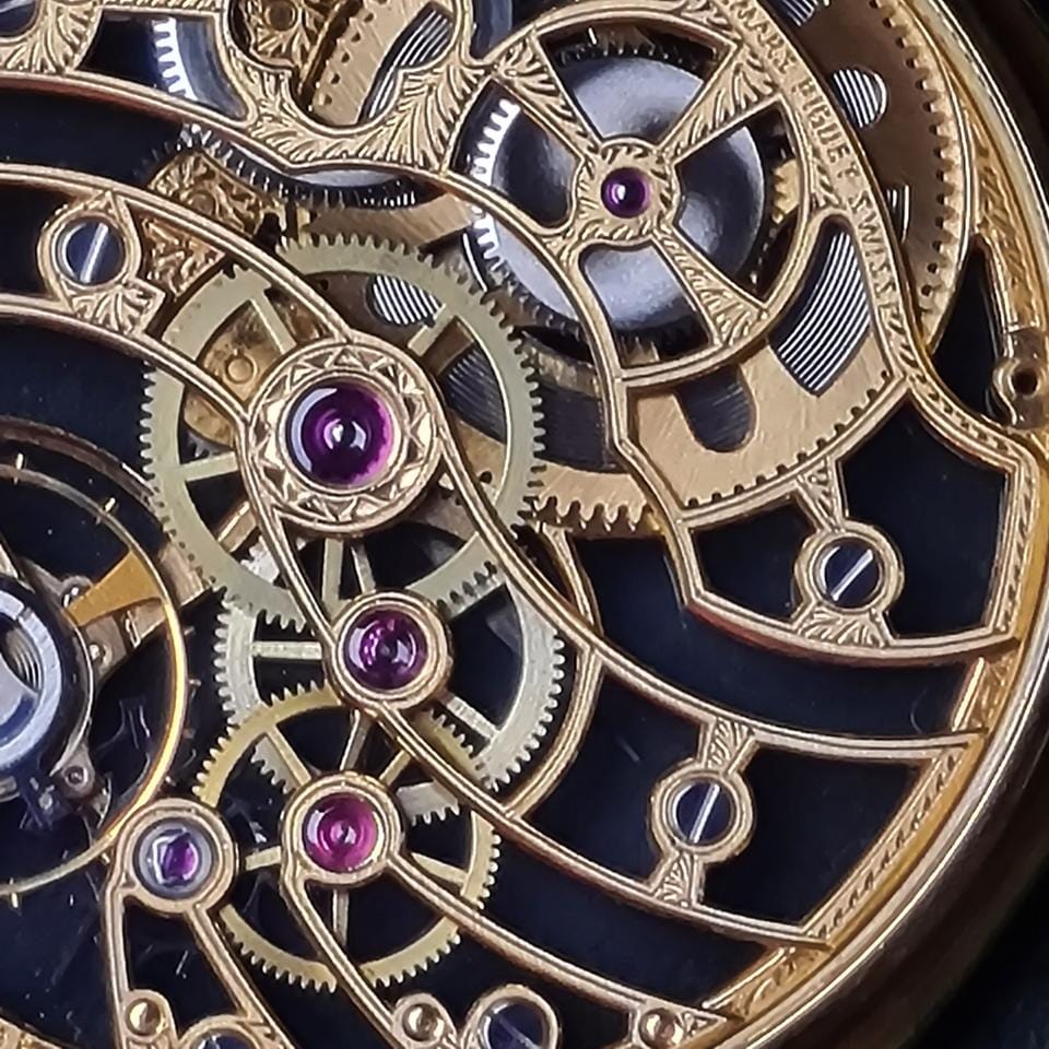 Audemars Piguetskelethon pocket watch rare diamonds and ruby
