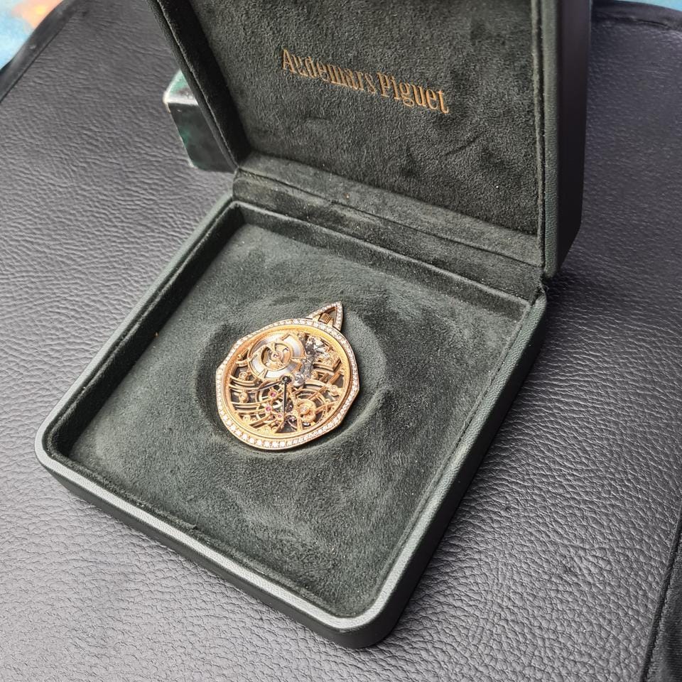 Audemars Piguetskelethon pocket watch rare diamonds and ruby