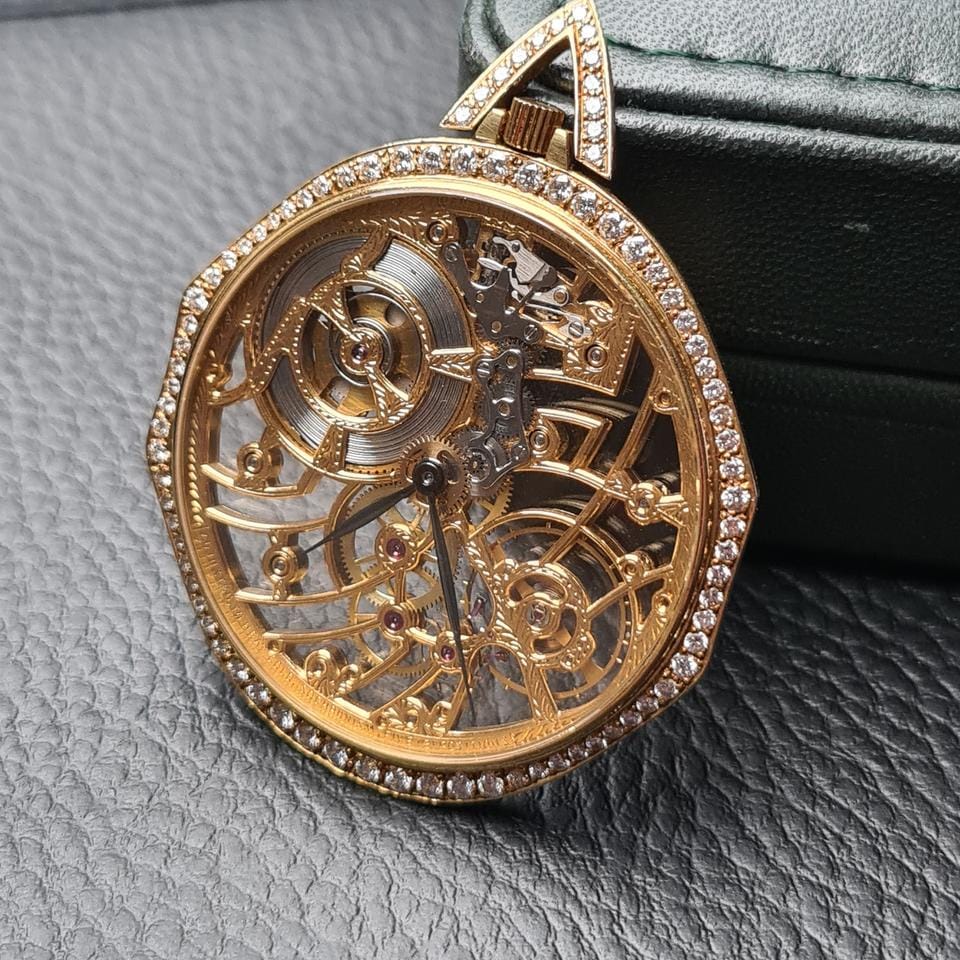 Audemars Piguetskelethon pocket watch rare diamonds and ruby