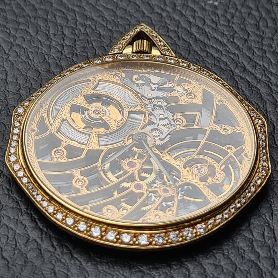 Audemars Piguetskelethon pocket watch rare diamonds and ruby