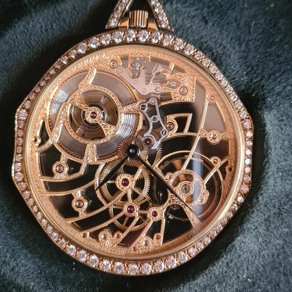 Audemars Piguetskelethon pocket watch rare diamonds and ruby