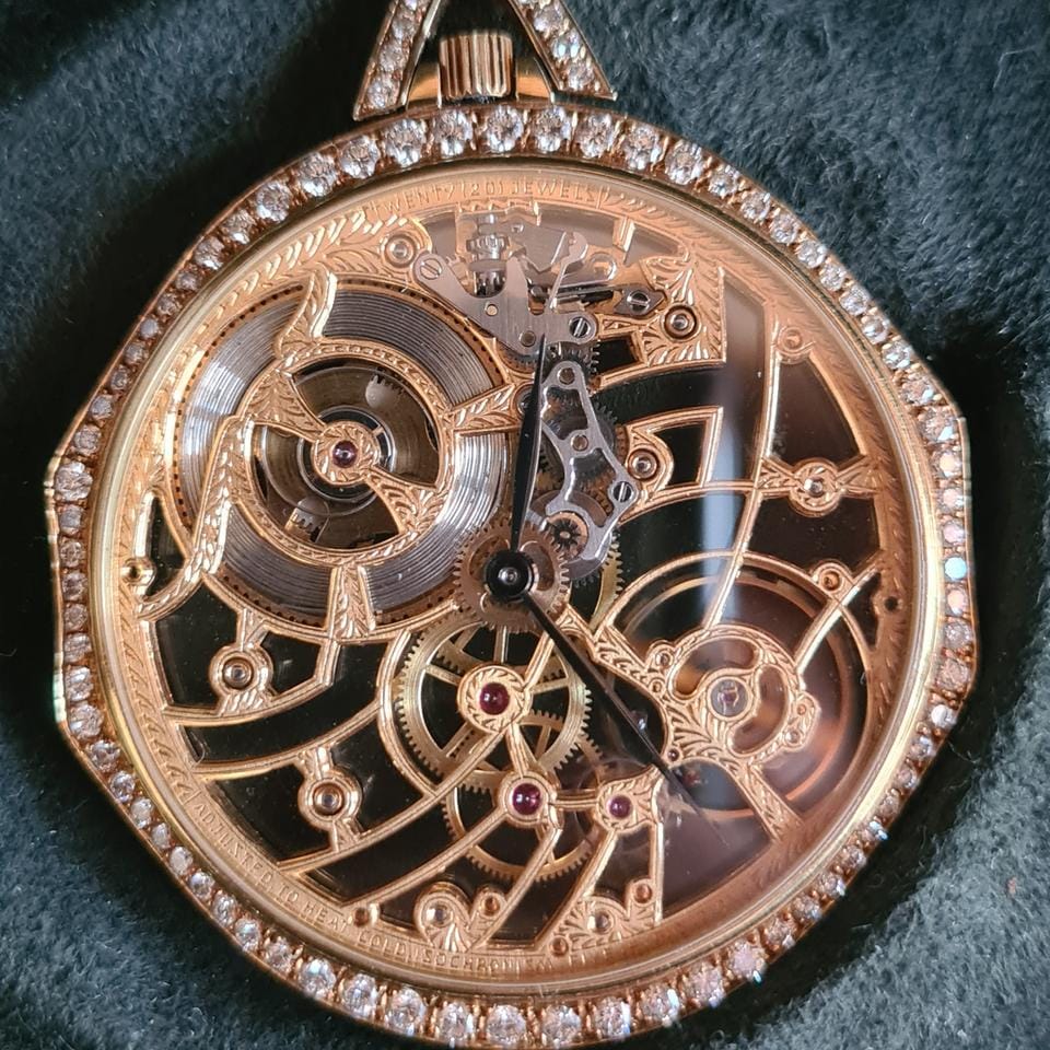 Audemars Piguetskelethon pocket watch rare diamonds and ruby
