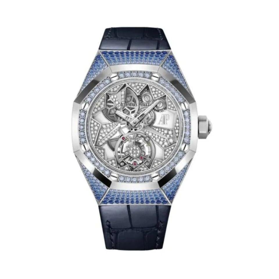 Audemars Piguet Royal Oak Flying Tourbillon WG Blue Saphhire Diamond Case Blue Alligator Leather Strap