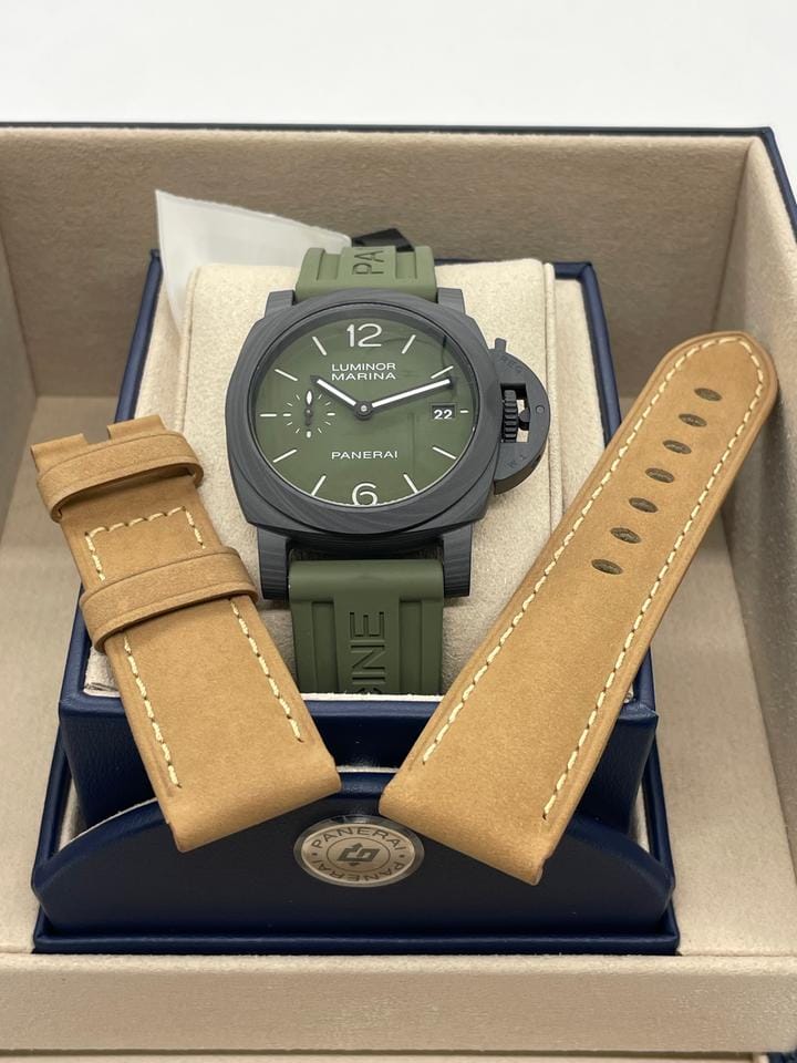 Panerai Luminor Quaranta Carbotech Men's Watch PAM01526 green brown strap Full set PAM01526