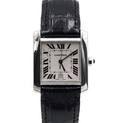 Cartier Tank Française18 K White Gold Tank Française Large Leather Band Men's Watch W5001156 AA58435