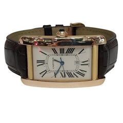 Cartier Tank Américaine Large America Gold Leather 18 K Rose Gold Unisex Watch Automatic