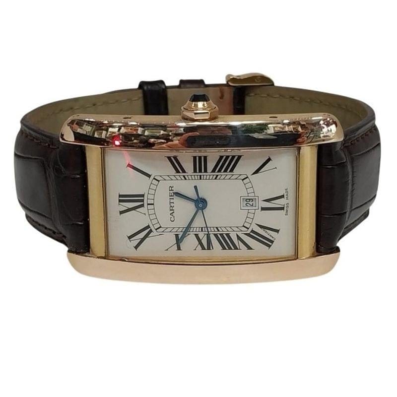 Cartier Tank Américaine Large America Gold Leather 18 K Rose Gold Unisex Watch Automatic