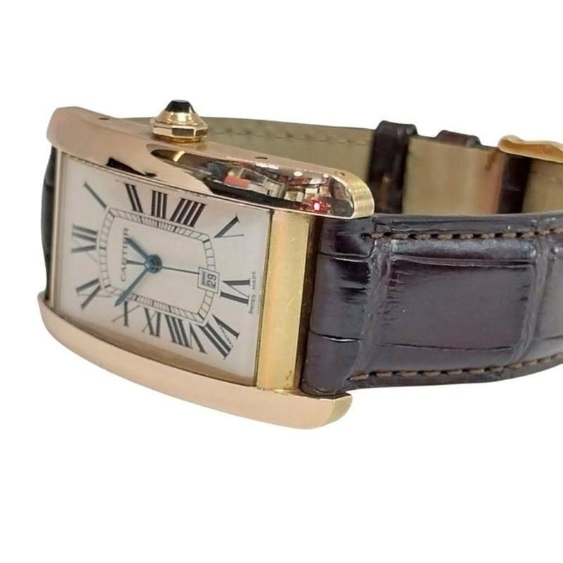 Cartier Tank Américaine Large America Gold Leather 18 K Rose Gold Unisex Watch Automatic