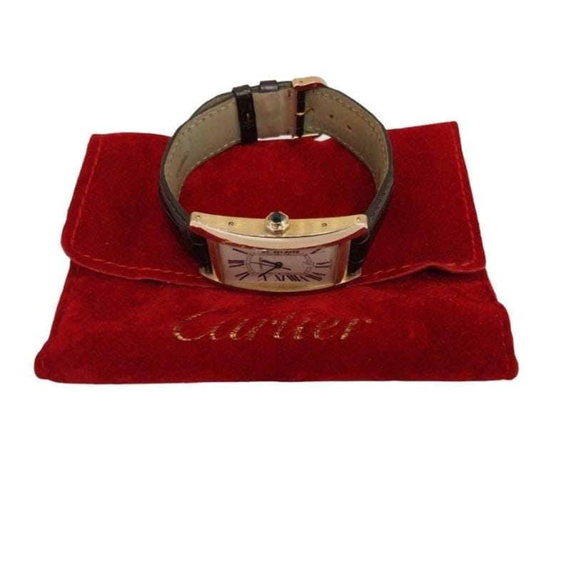 Cartier Tank Américaine Large America Gold Leather 18 K Rose Gold Unisex Watch Automatic