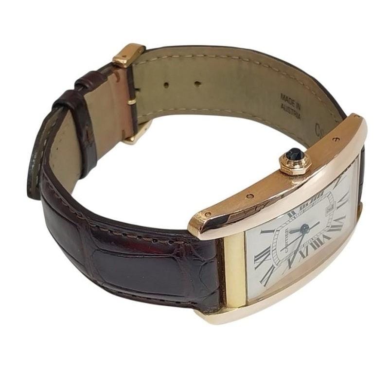 Cartier Tank Américaine Large America Gold Leather 18 K Rose Gold Unisex Watch Automatic