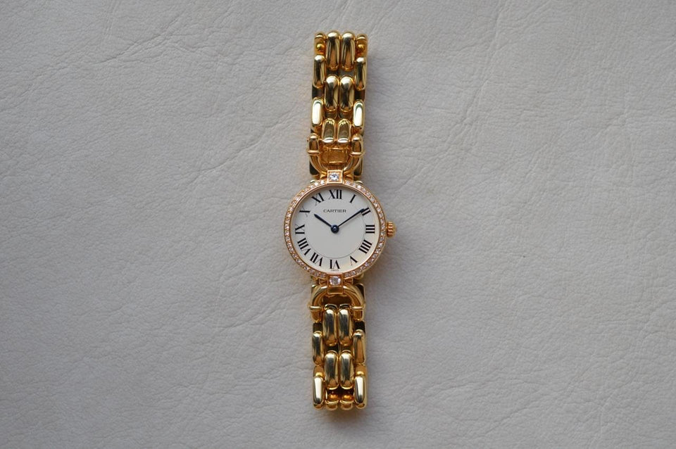 Cartier Vendôme Louis Cartier V.L.C. 18k Yellow Gold Diamond Bezel Full Set NOS