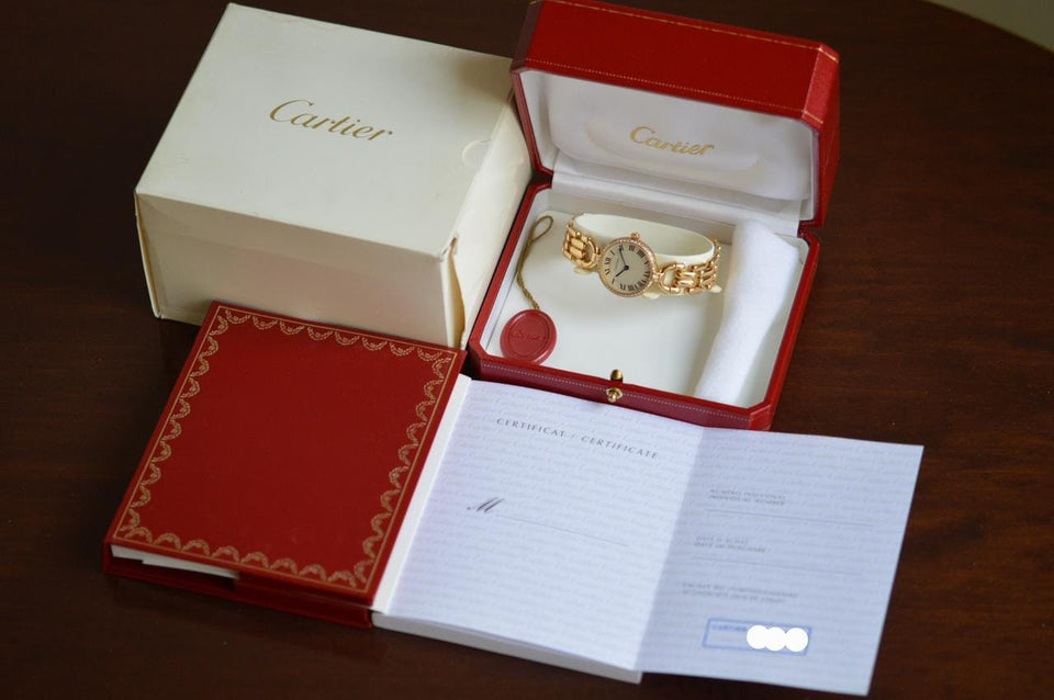 Cartier Vendôme Louis Cartier V.L.C. 18k Yellow Gold Diamond Bezel Full Set NOS