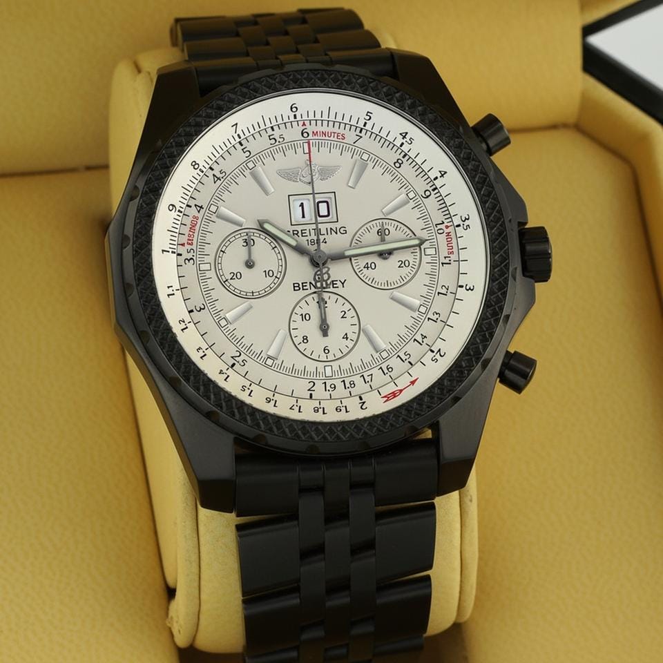 Breitling Bentley 6.75 Motors 6.75 Speed Sport 'Silver Storm' Black Steel Bespoke Special Edition A44362 Full Set - Bespoke Pure Black Physical Vapor Deposition Rare
