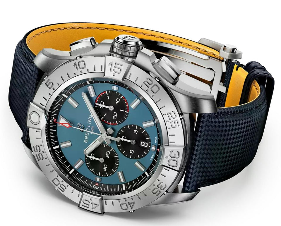 Breitling Super Avenger B01 Chronograph 46mm Blue Dial Leather Strap Steel Men's Watch EB0148101 C1 X1 Complete Full Set