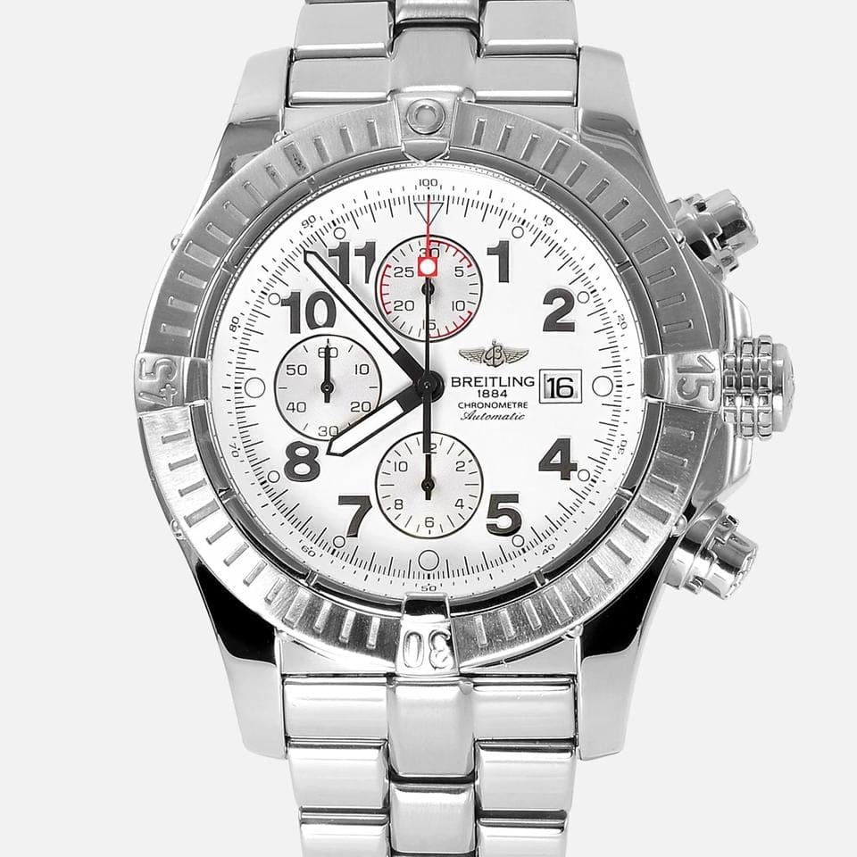 Breitling Super Avenger Chronograph Automatic White Arabic 1/4th second 48mm Stainless Steel A13370
