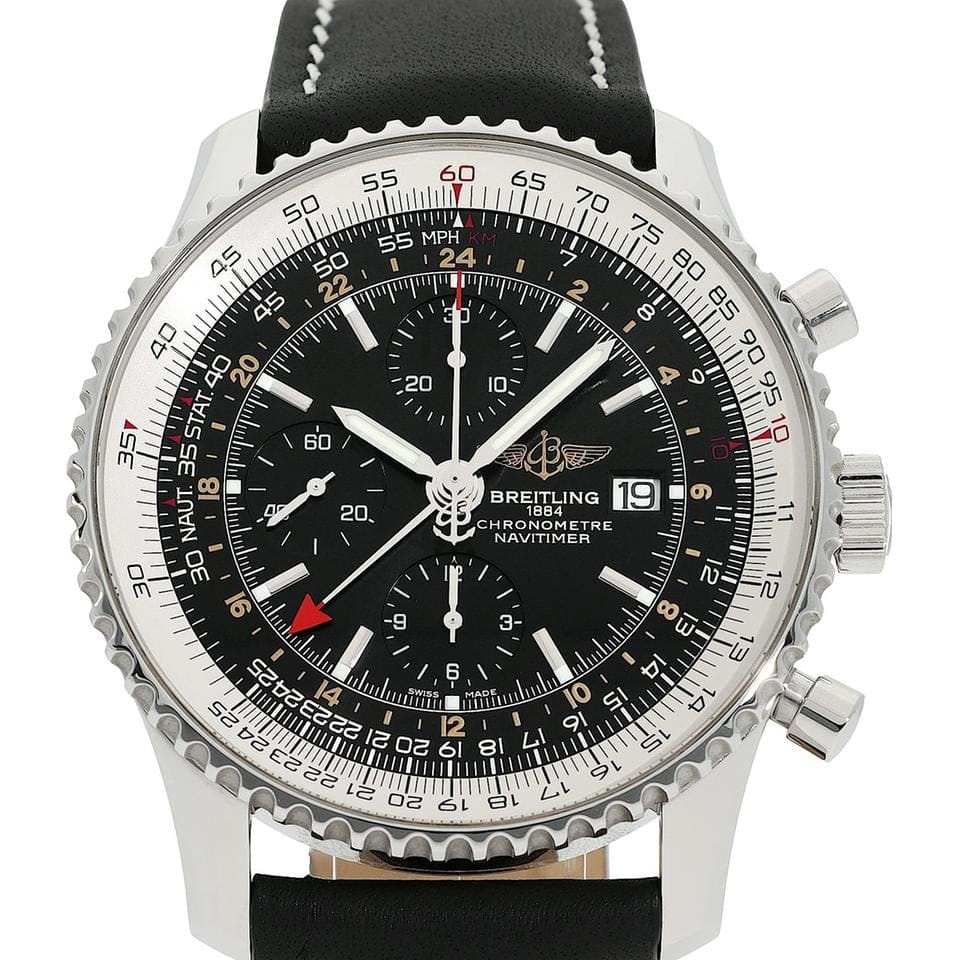 Breitling Navitimer World Stainless Steel / Black / Calf Skin / Pin Buckle NOS A2432212/B726/756 P/A20