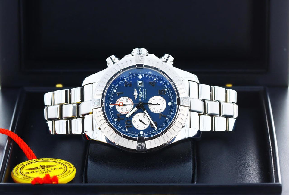 Breitling Super Avenger Chronograph Automatic Blue Arabic 1/4th second 48mm Stainless Steel A13370