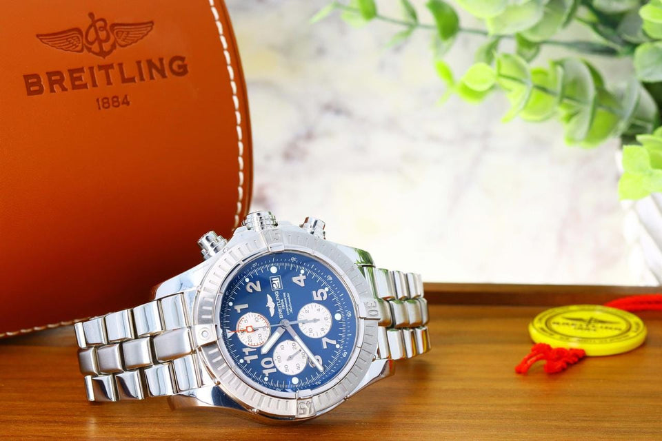Breitling Super Avenger Chronograph Automatic Blue Arabic 1/4th second 48mm Stainless Steel A13370