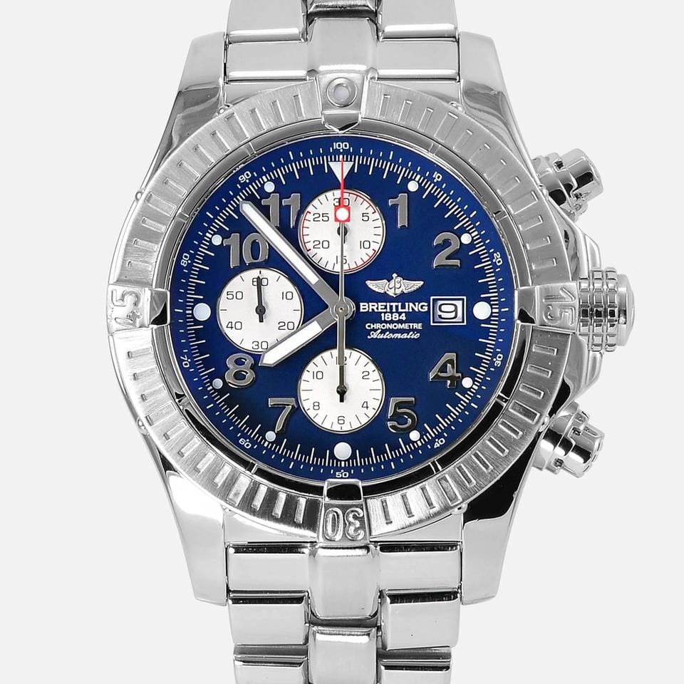 Breitling Super Avenger Chronograph Automatic Blue Arabic 1/4th second 48mm Stainless Steel A13370