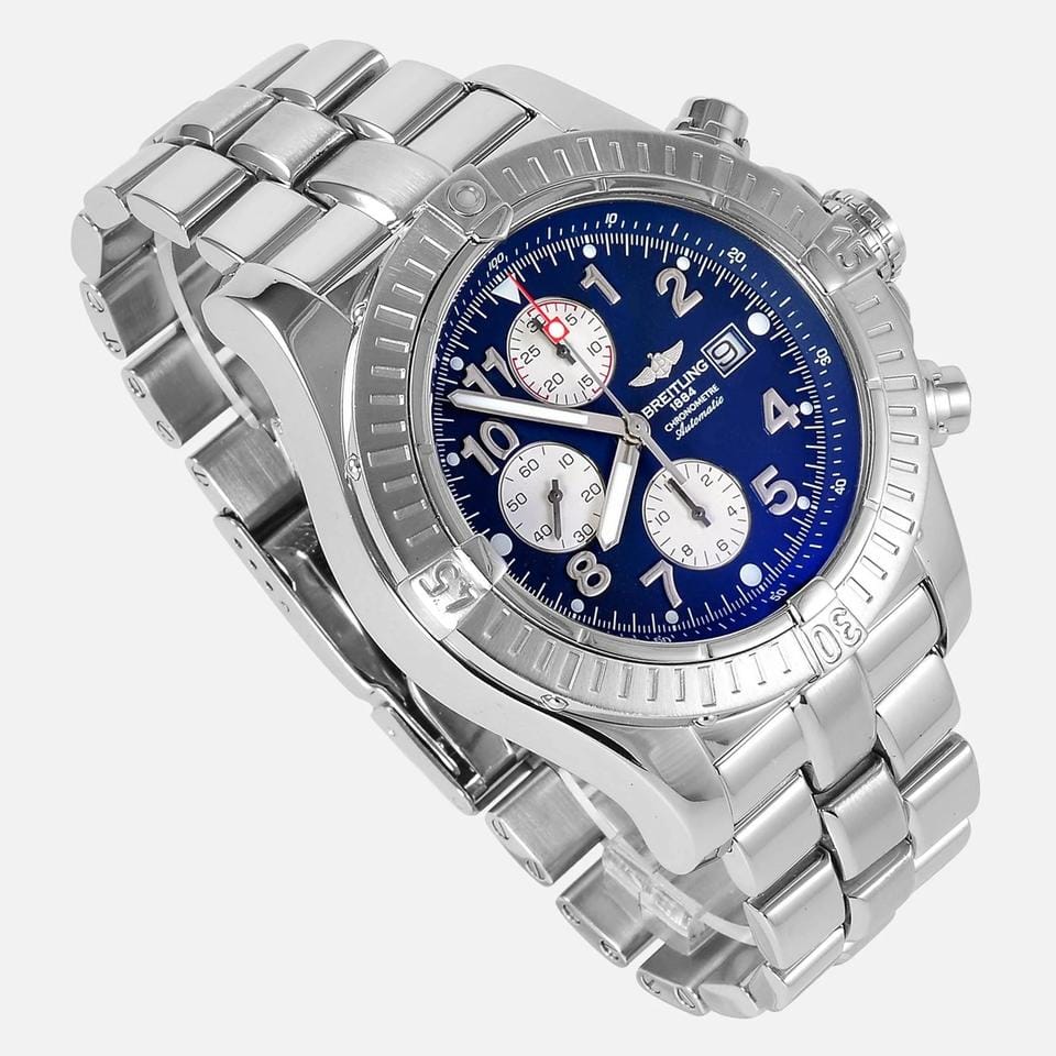 Breitling Super Avenger Chronograph Automatic Blue Arabic 1/4th second 48mm Stainless Steel A13370