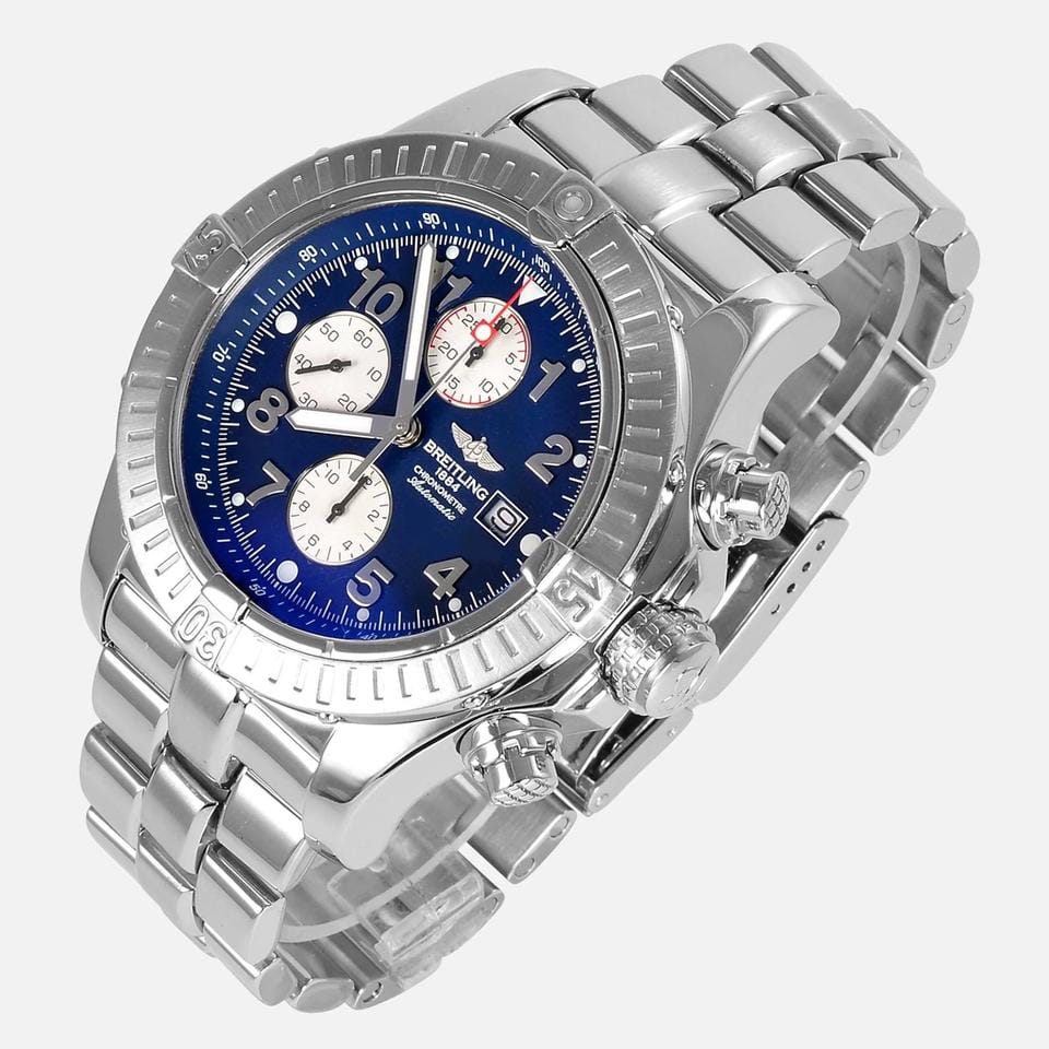 Breitling Super Avenger Chronograph Automatic Blue Arabic 1/4th second 48mm Stainless Steel A13370