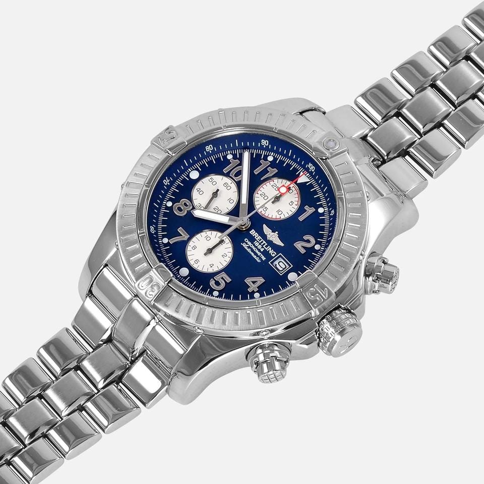 Breitling Super Avenger Chronograph Automatic Blue Arabic 1/4th second 48mm Stainless Steel A13370