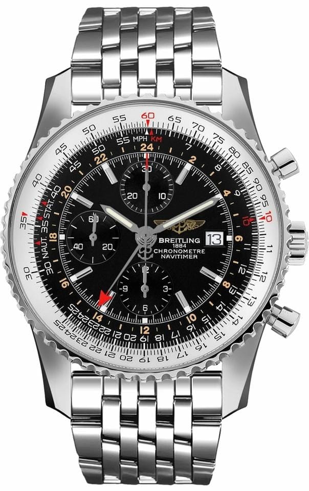 Breitling Navitimer World Chronograph GMT Stainless Steel Dual Timezone A24322 Black Noir Rare