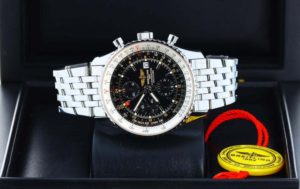 Breitling Navitimer World Chronograph GMT Stainless Steel Dual Timezone A24322 Black Noir Rare