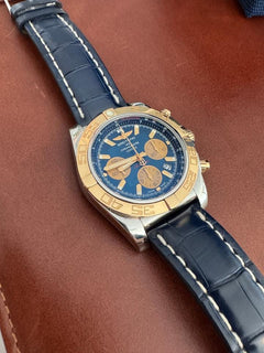 Breitling Chronomat 44 SALE 10/10 RARE 1 OWNER 18 K “ROSE” GOLD BLUE ALLIGATOR STRAP