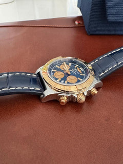 Breitling Chronomat 44 SALE 10/10 RARE 1 OWNER 18 K “ROSE” GOLD BLUE ALLIGATOR STRAP