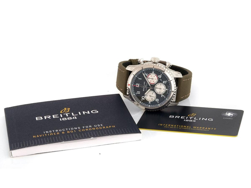 Breitling Aviator 8 B01 Chrono 43mm Steel on Strap Green B+P 2022 NEW