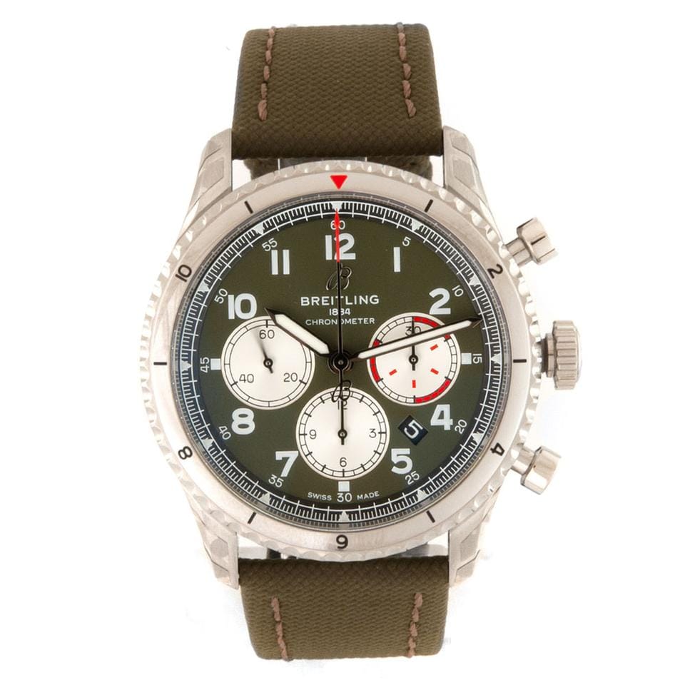 Breitling Aviator 8 B01 Chrono 43mm Steel on Strap Green B+P 2022 NEW