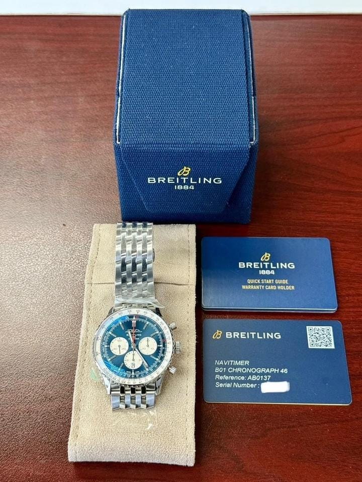 Breitling Navitimer 1 B01 Chronograph2025 Breitling Navitimer B01 Chronograph Ab0137 Blue 46mm W Box & Papers